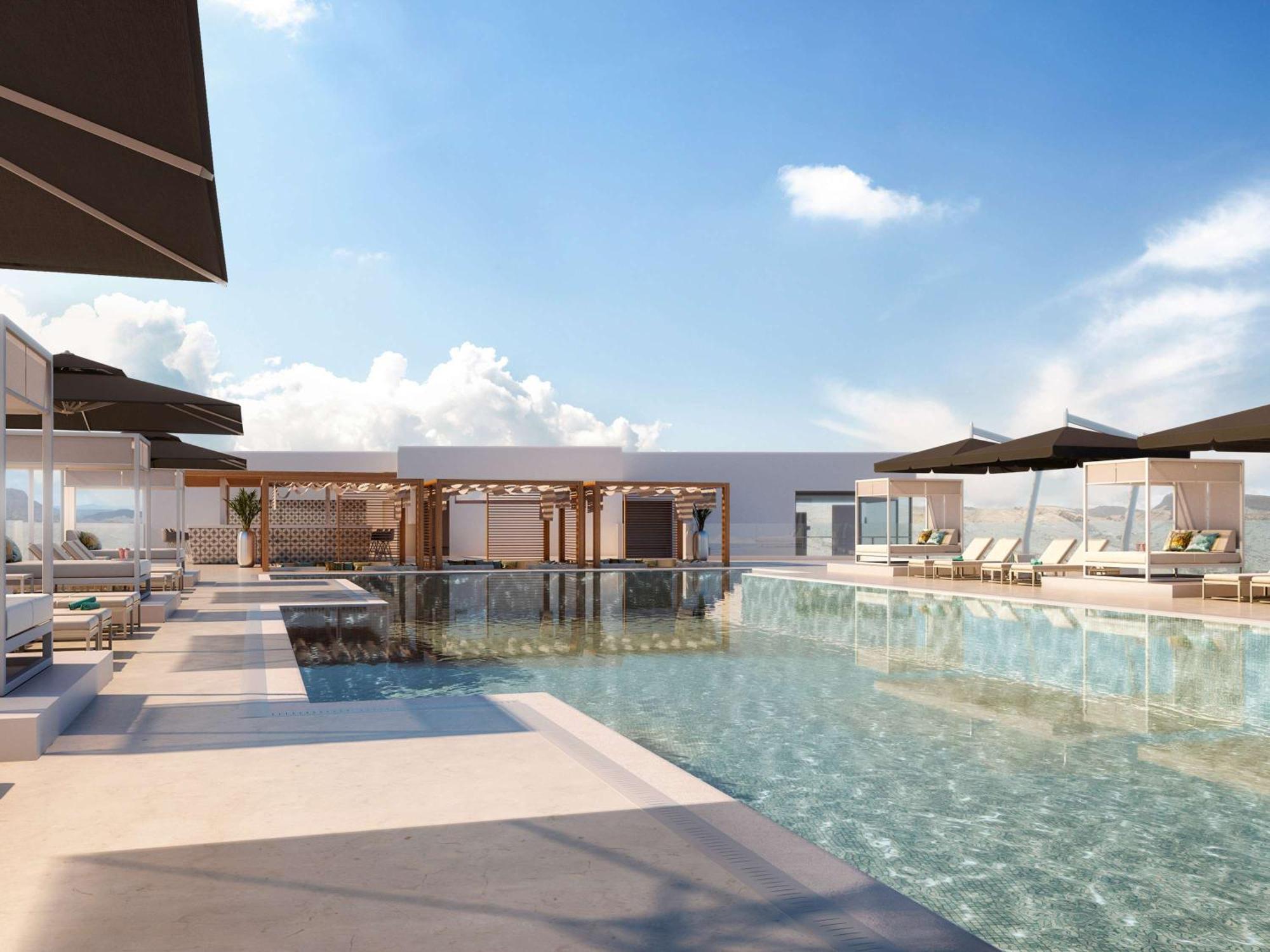 Moevenpick Hotel & Apartments Ghala Маскат Екстер'єр фото The rooftop pool at the hotel